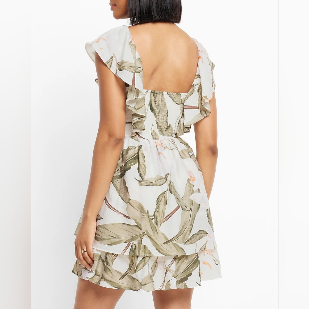 Printed V-Neck Ruffle Mini Dress - Picture 2 of 5